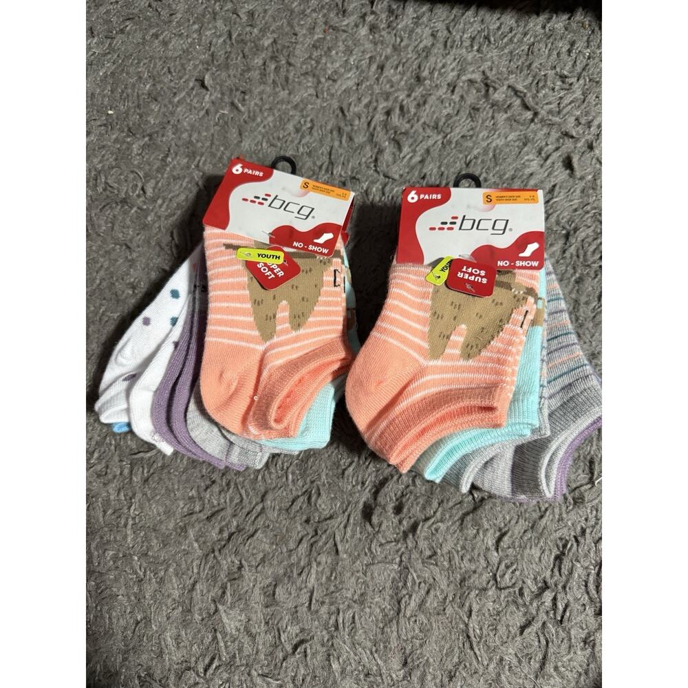 BCG Girls Socks Lot Small 6 Pairs No Show Quarter Cute Animals Hearts